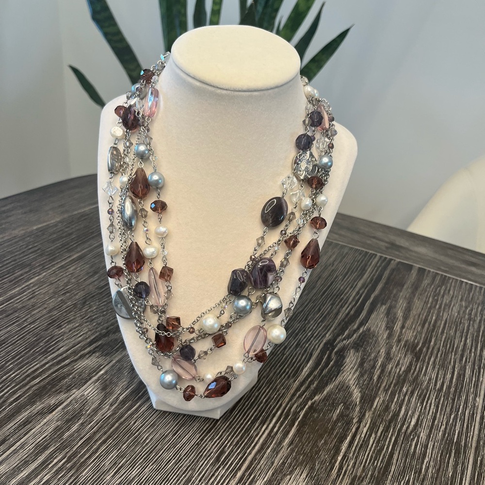 Necklace with Strands of purples, white, grey and silver. - Picture 4 of 4